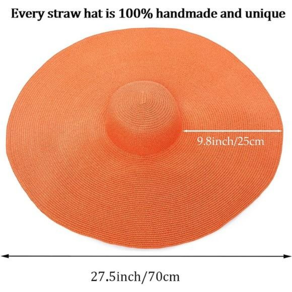 Orange Straw Hat Trendy Wide Brim Floppy Large Oversized Visor Hat Cap Beach - Picture 3 of 5